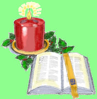 open bible with Christmas candle
