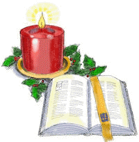 Christmas candle and open Bible