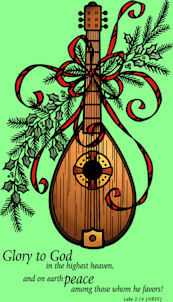 "Glory to God in the Highest" Mandolin with holy branches and red ribbons