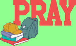 Pray with schoolbooks