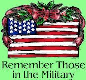 Remember those in the military - flag draped with garland and ribbon