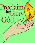"Proclaim the Glory of God" - hand lifting up a flame