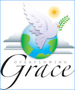 "Overflowing Grace" Dove hovering over planet